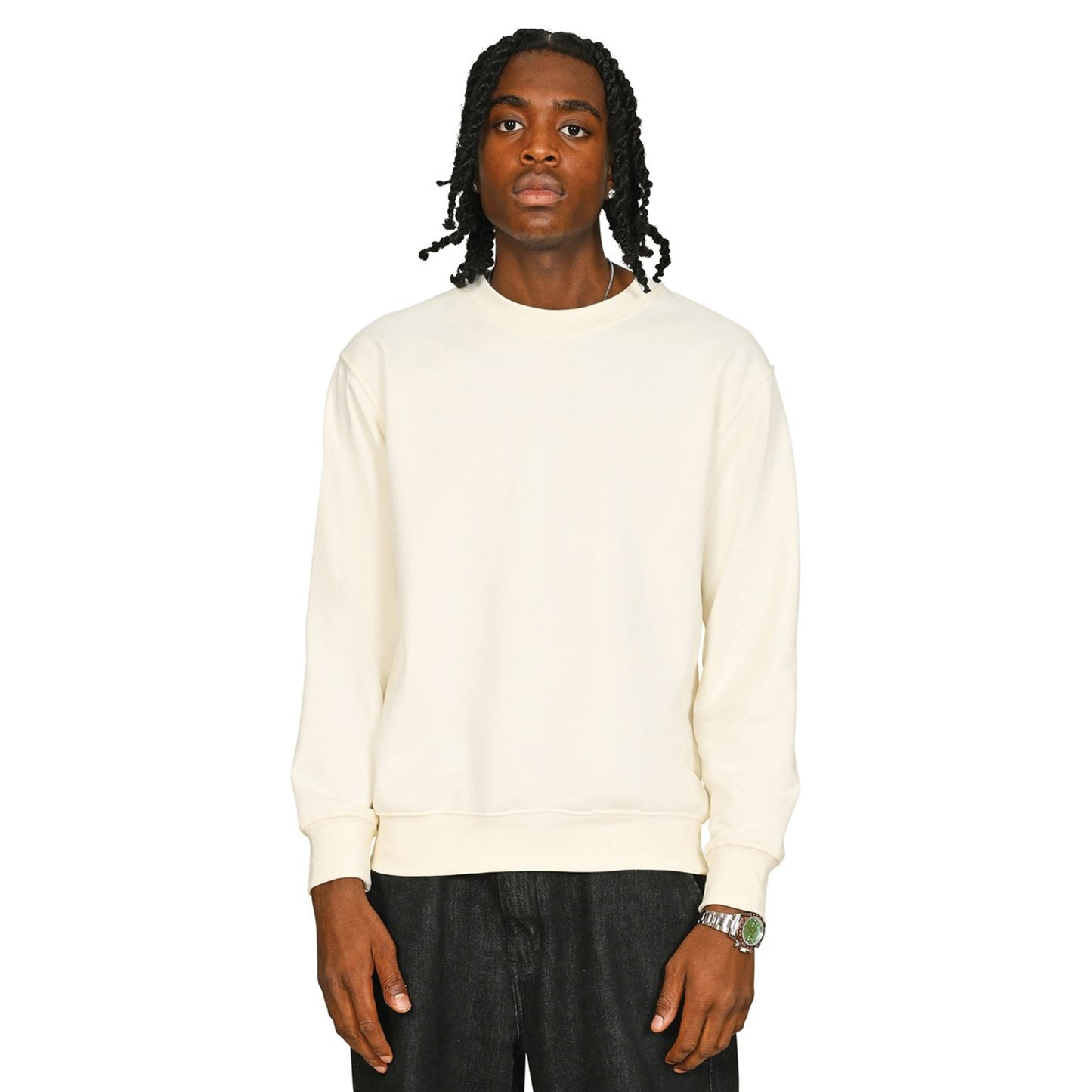 Ecru - Front - Casual Classics Mens Core Combed Cotton Regular Sweatshirt