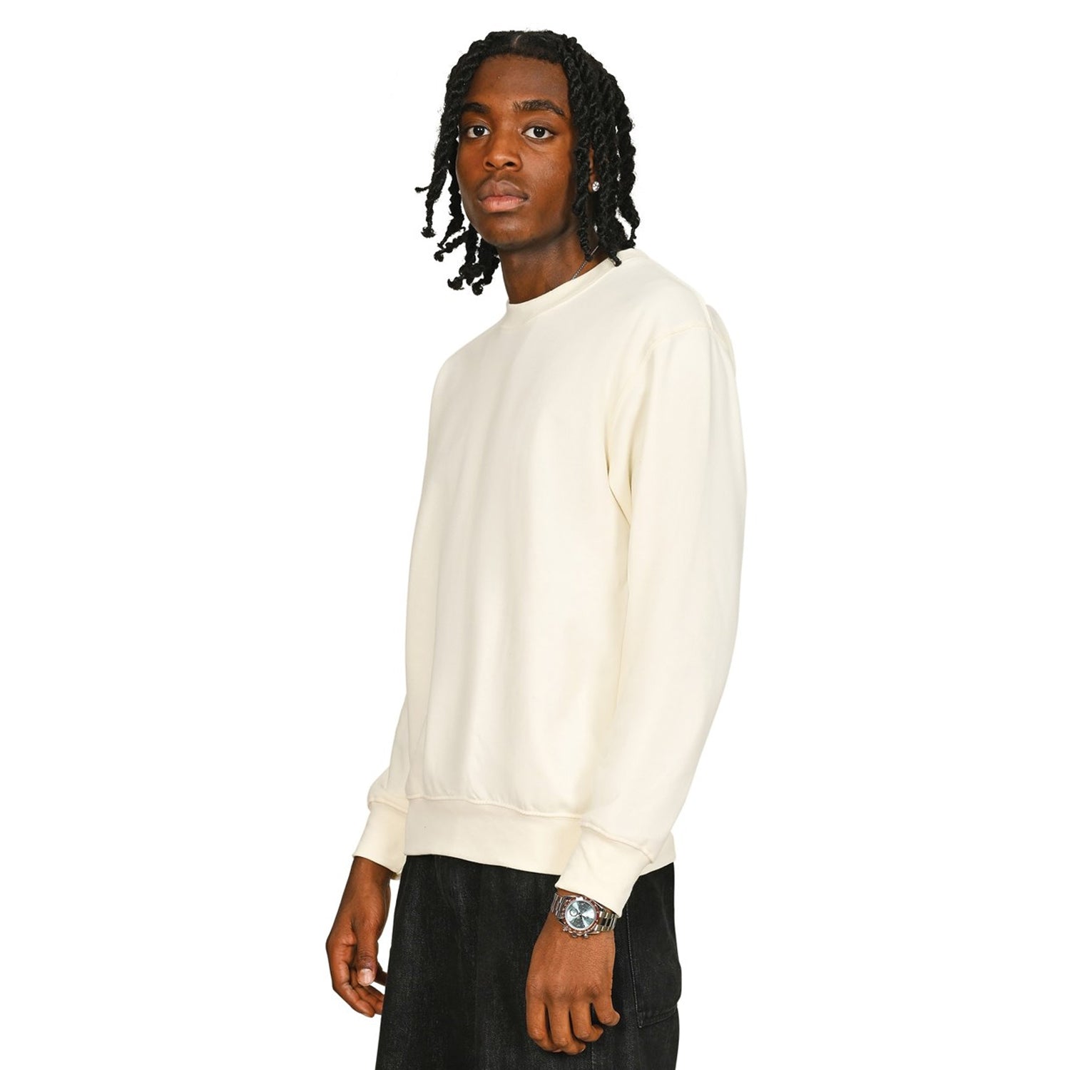 Ecru - Side - Casual Classics Mens Core Combed Cotton Regular Sweatshirt