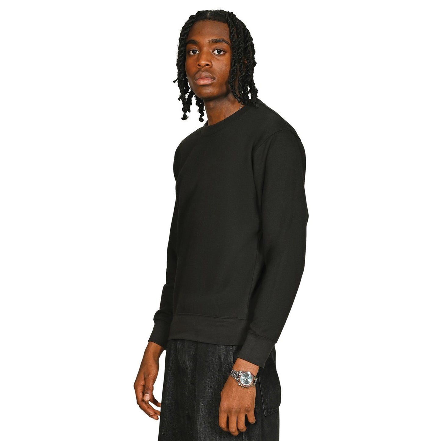 Black - Side - Casual Classics Mens Core Combed Cotton Regular Sweatshirt