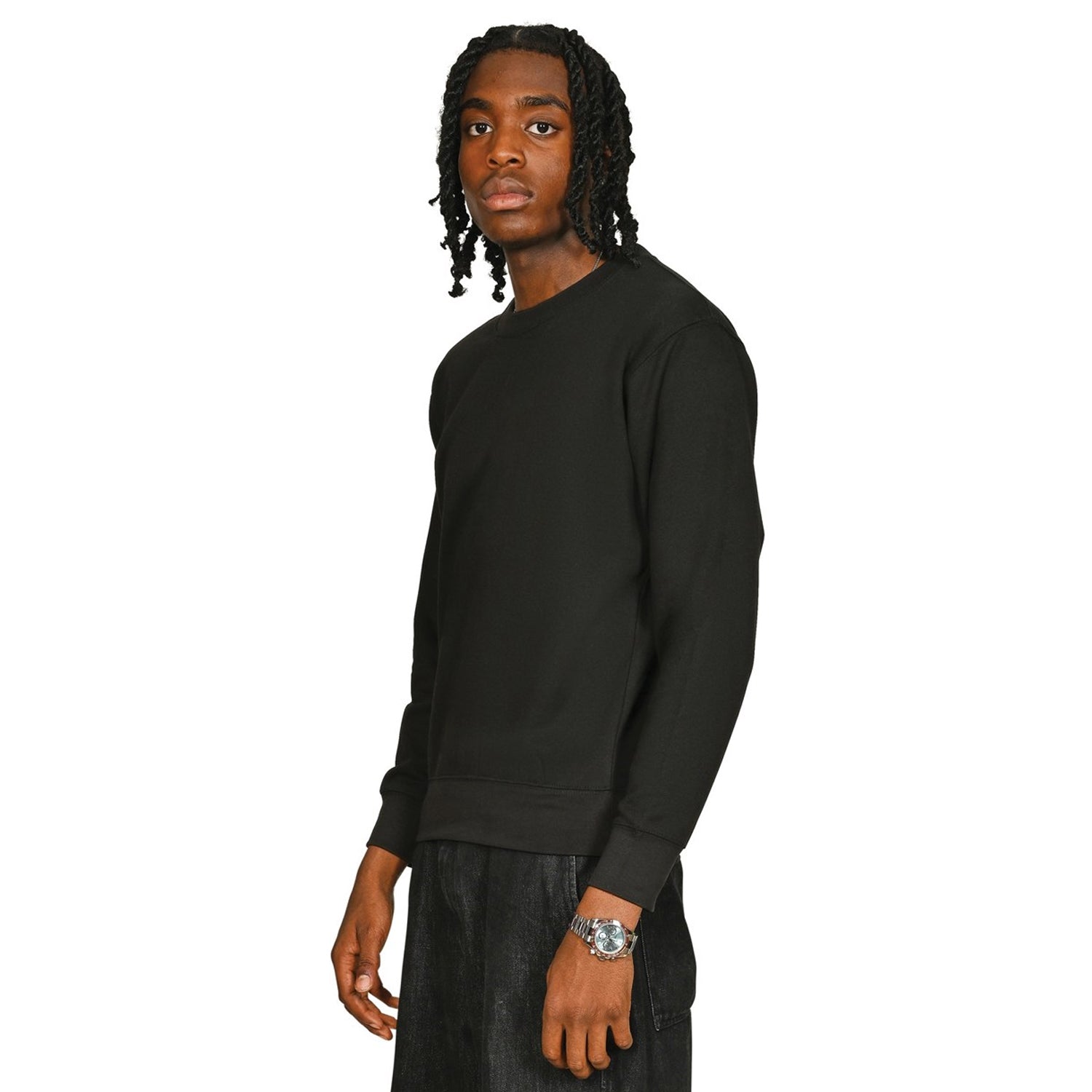 Black - Side - Casual Classics Mens Core Combed Cotton Regular Sweatshirt