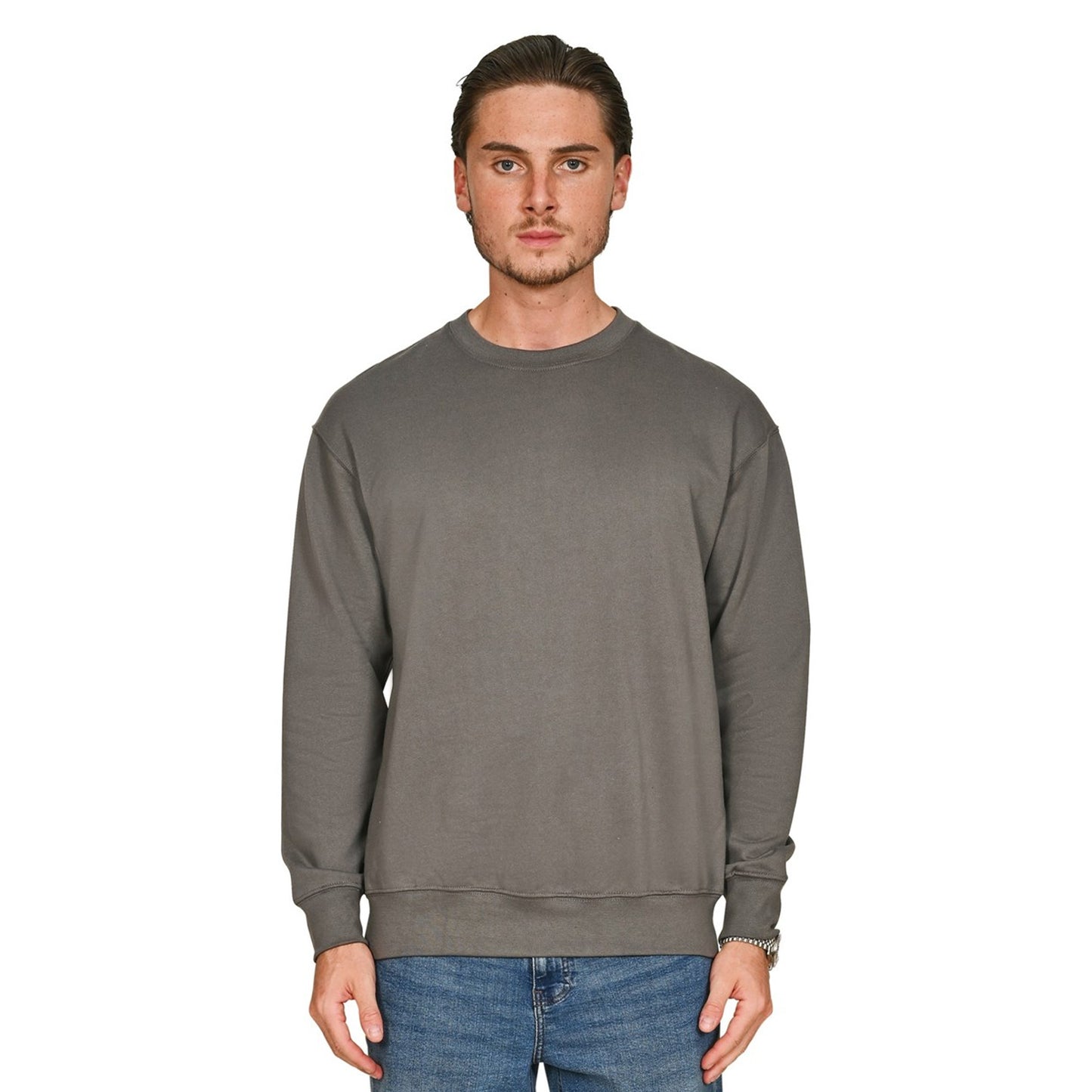 Charcoal - Front - Casual Classics Mens Core Combed Cotton Regular Sweatshirt