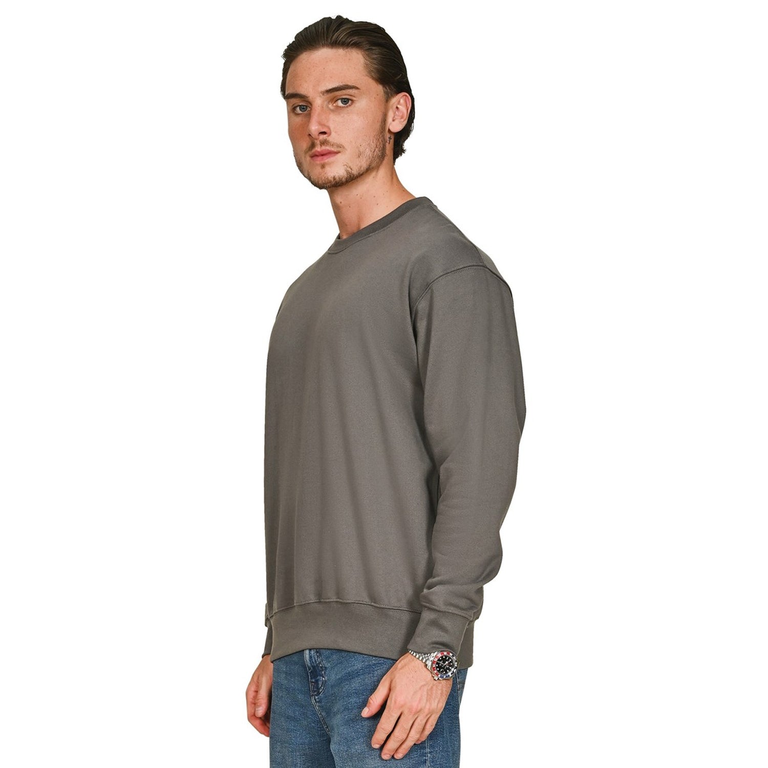 Charcoal - Side - Casual Classics Mens Core Combed Cotton Regular Sweatshirt