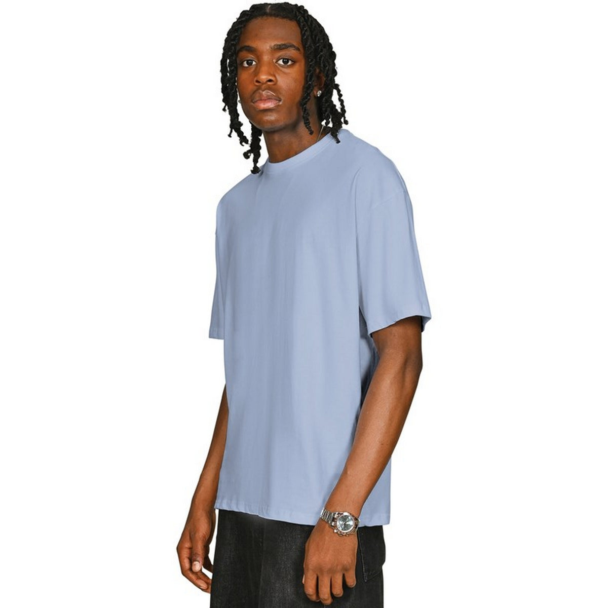 Pastel Blue - Side - Casual Classics Unisex Adult Combed Ringspun Cotton Oversized T-Shirt