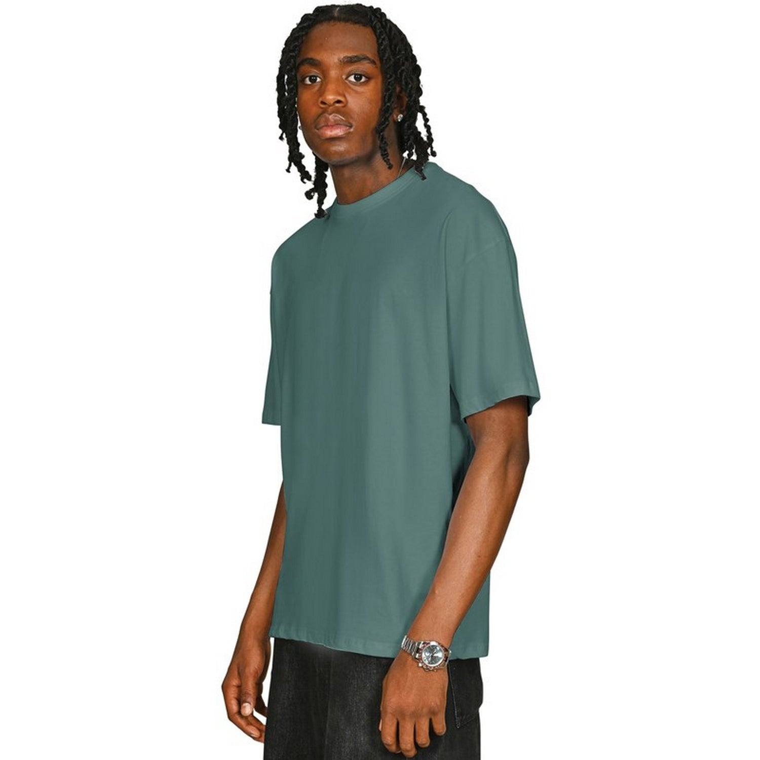 Pine Green - Side - Casual Classics Unisex Adult Combed Ringspun Cotton Oversized T-Shirt