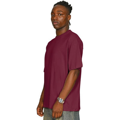 Burgundy - Side - Casual Classics Unisex Adult Combed Ringspun Cotton Oversized T-Shirt