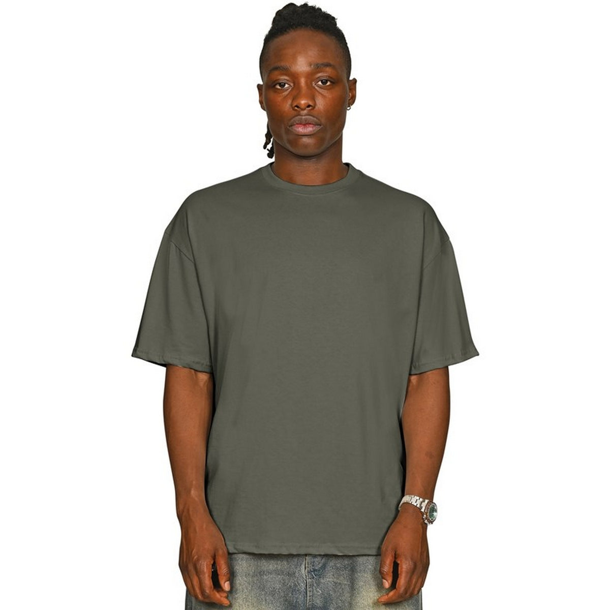 Khaki Olive - Front - Casual Classics Unisex Adult Combed Ringspun Cotton Oversized T-Shirt