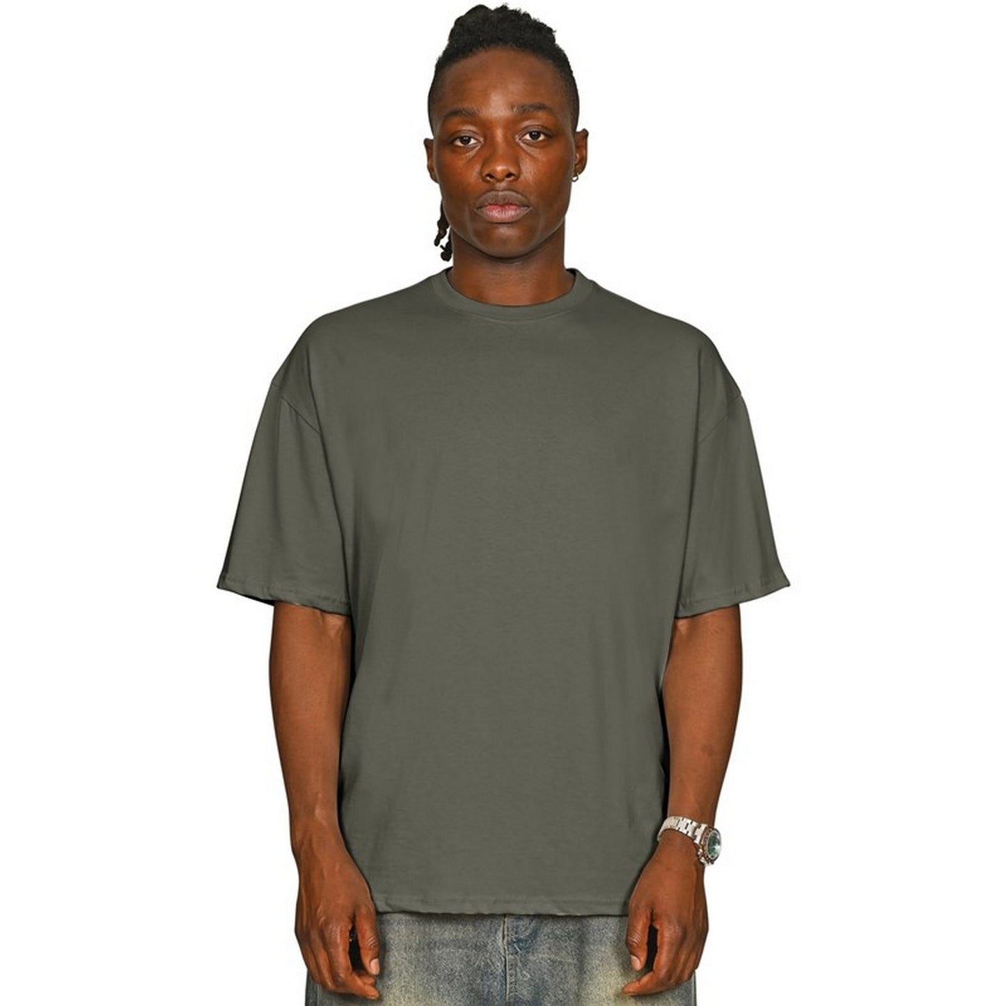 Khaki Olive - Front - Casual Classics Unisex Adult Combed Ringspun Cotton Oversized T-Shirt
