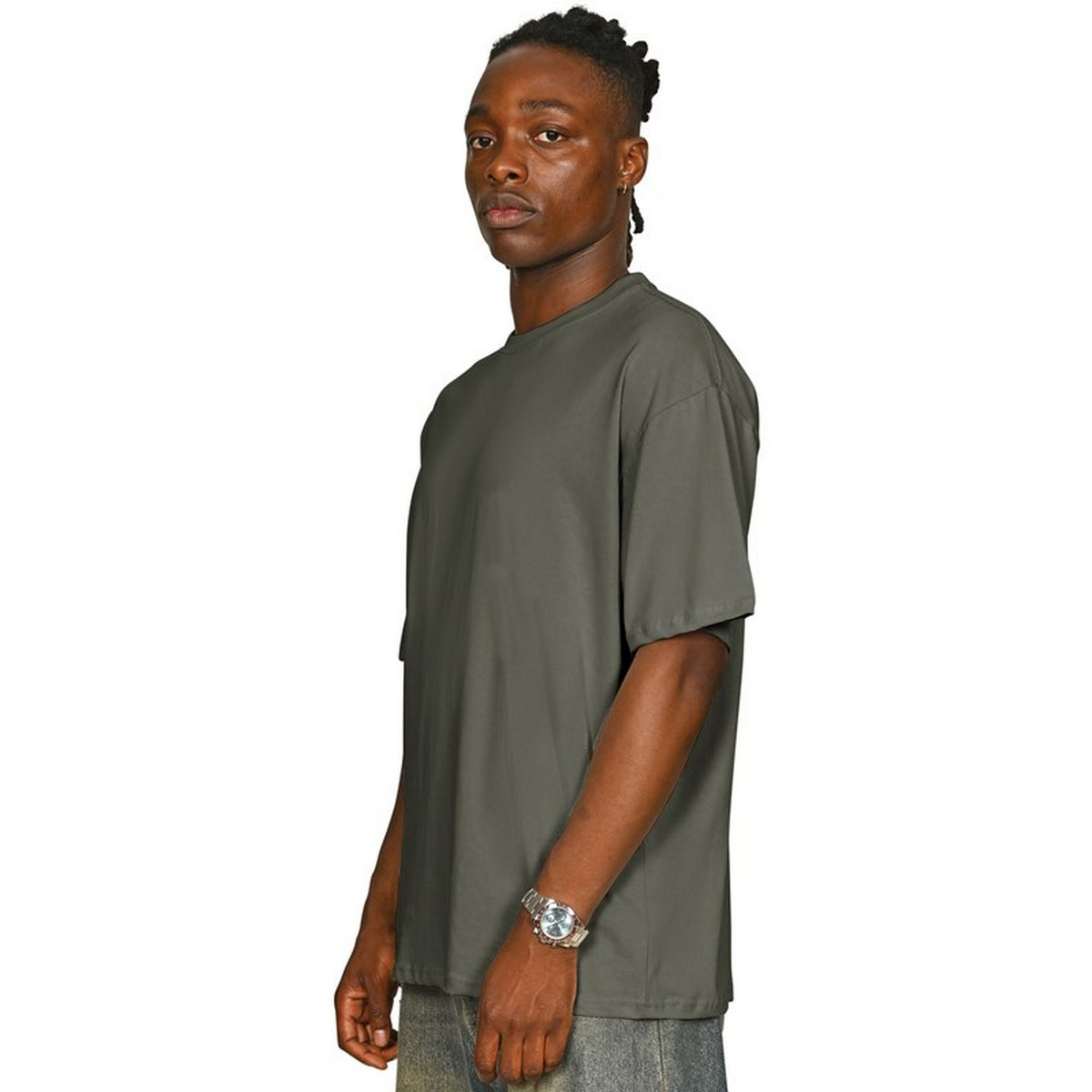 Khaki Olive - Side - Casual Classics Unisex Adult Combed Ringspun Cotton Oversized T-Shirt