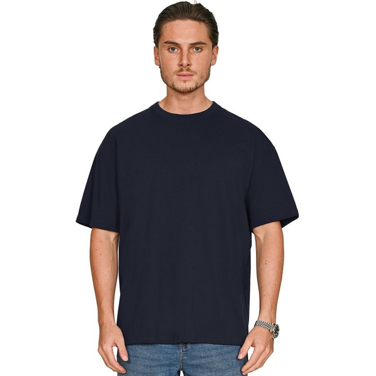 Navy - Front - Casual Classics Unisex Adult Combed Ringspun Cotton Oversized T-Shirt