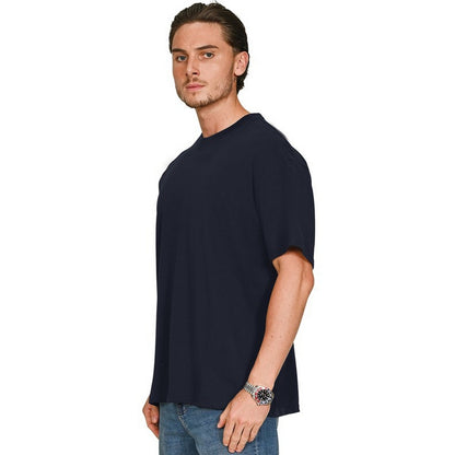 Navy - Side - Casual Classics Unisex Adult Combed Ringspun Cotton Oversized T-Shirt