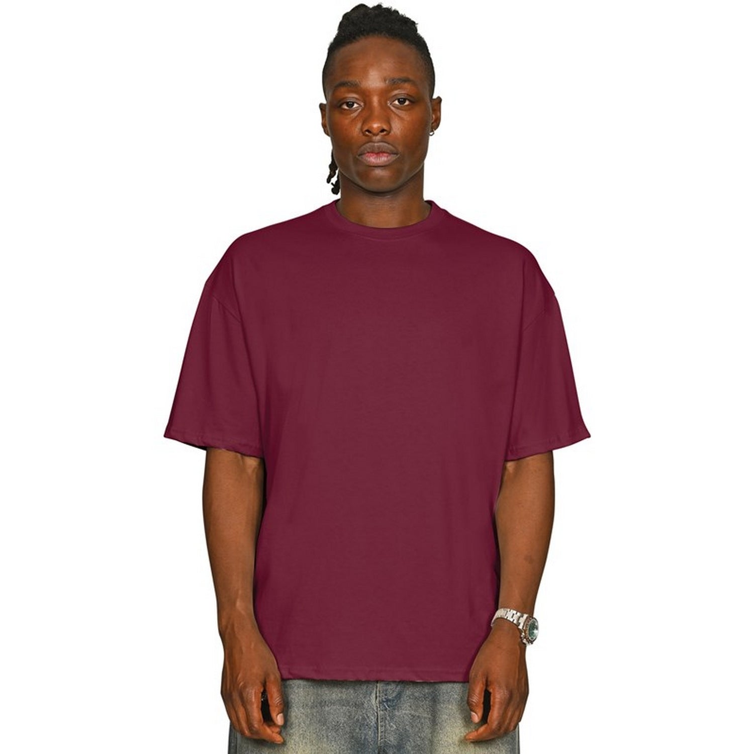 Burgundy - Front - Casual Classics Unisex Adult Combed Ringspun Cotton Oversized T-Shirt