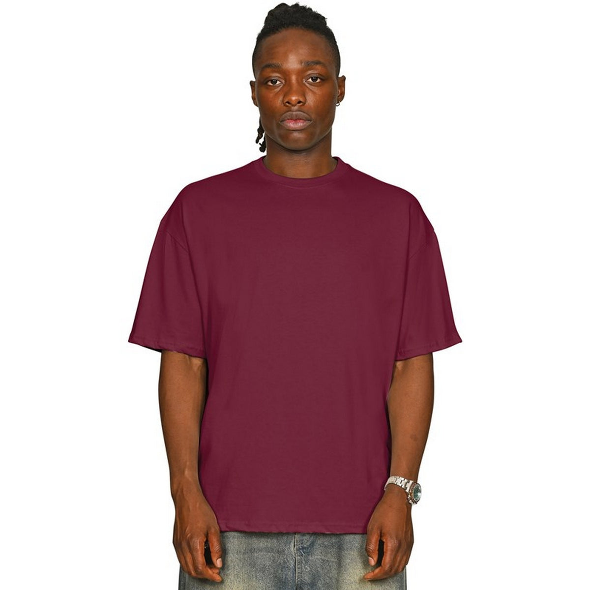 Burgundy - Front - Casual Classics Unisex Adult Combed Ringspun Cotton Oversized T-Shirt
