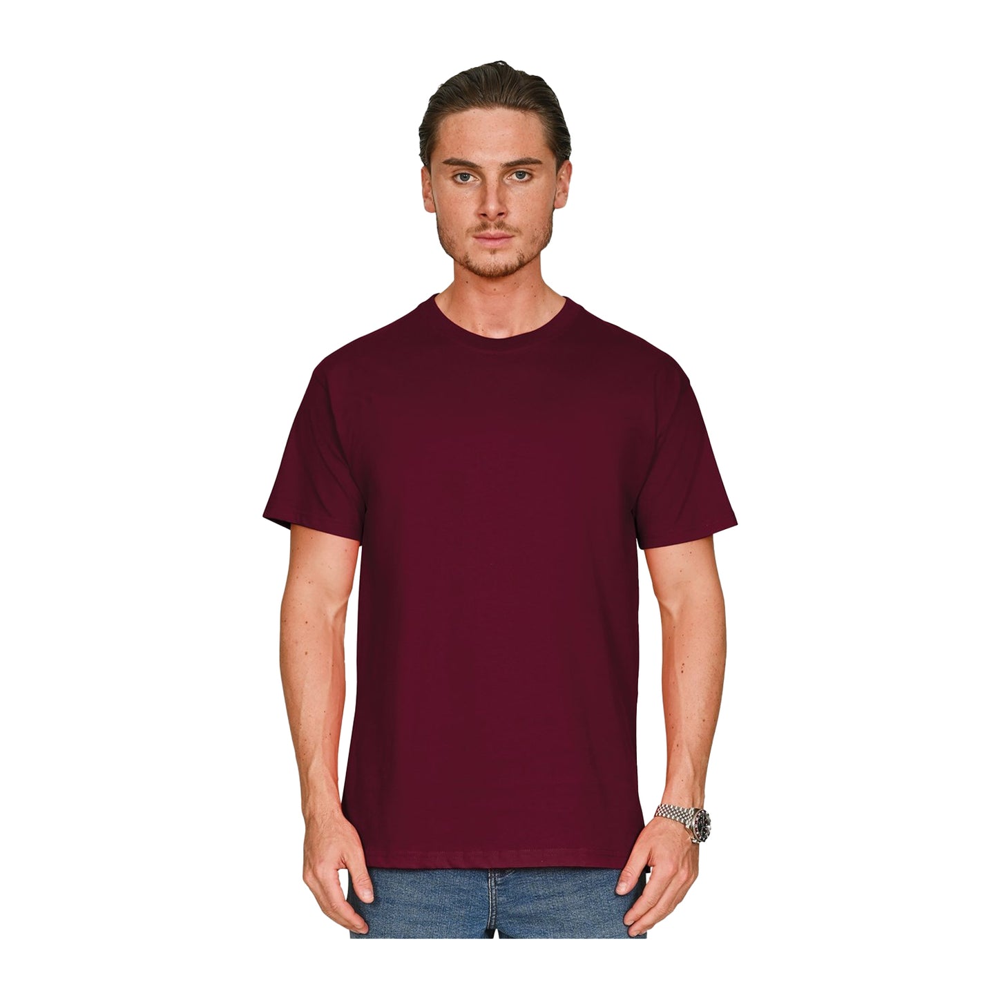 Burgundy - Front - Casual Classics Unisex Adult Supreme Organic Combed T-Shirt