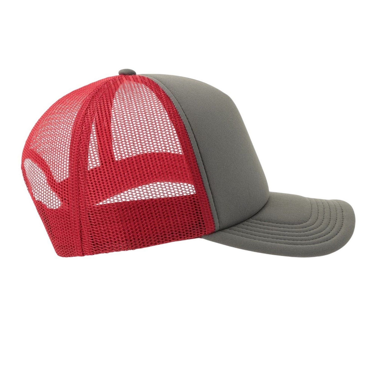 Dark Grey-Burgundy - Side - Atlantis Unisex Adult Rapper-S 5 Panel Recycled Mid Visor Trucker Cap