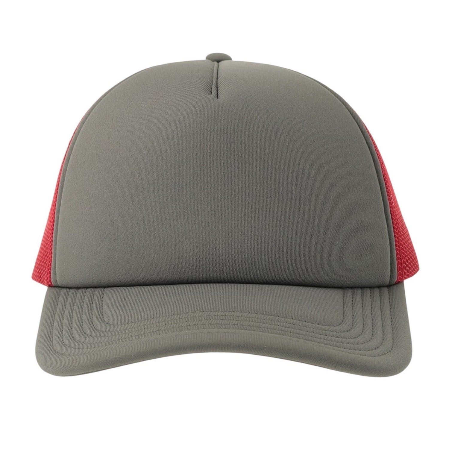 Dark Grey-Burgundy - Pack Shot - Atlantis Unisex Adult Rapper-S 5 Panel Recycled Mid Visor Trucker Cap