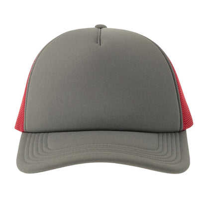 Dark Grey-Burgundy - Pack Shot - Atlantis Unisex Adult Rapper-S 5 Panel Recycled Mid Visor Trucker Cap