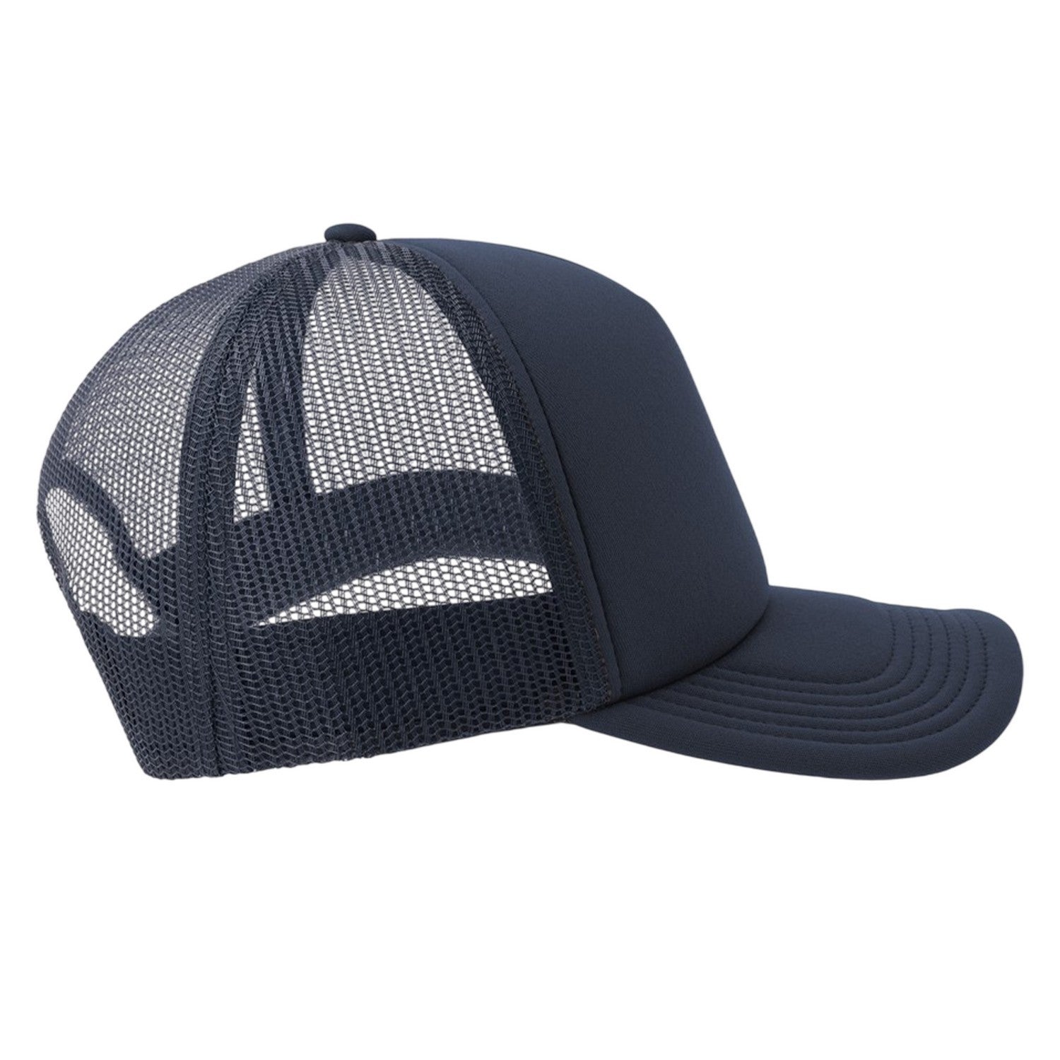 Navy - Side - Atlantis Unisex Adult Rapper-S 5 Panel Recycled Mid Visor Trucker Cap