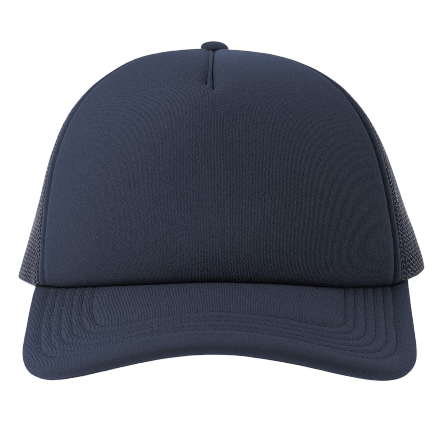 Navy - Pack Shot - Atlantis Unisex Adult Rapper-S 5 Panel Recycled Mid Visor Trucker Cap