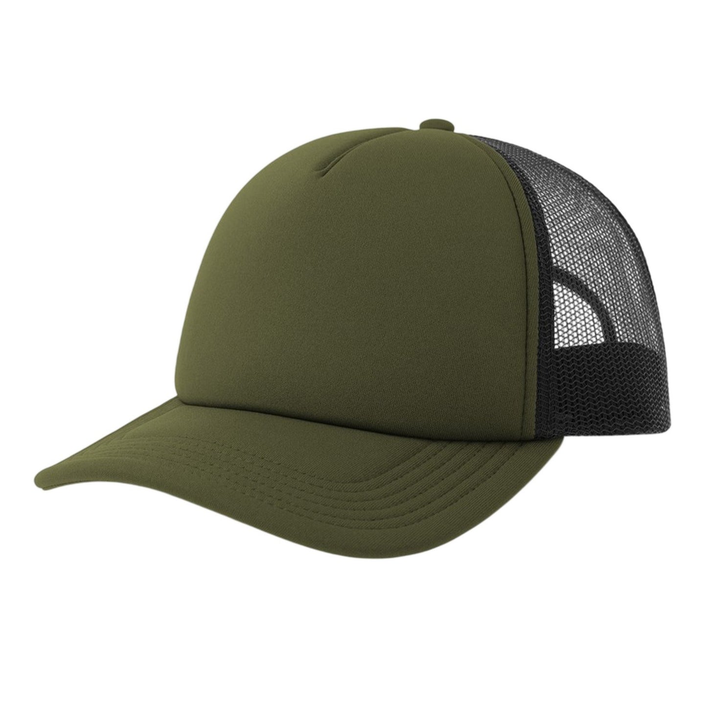 Olive-Black - Front - Atlantis Unisex Adult Rapper-S 5 Panel Recycled Mid Visor Trucker Cap