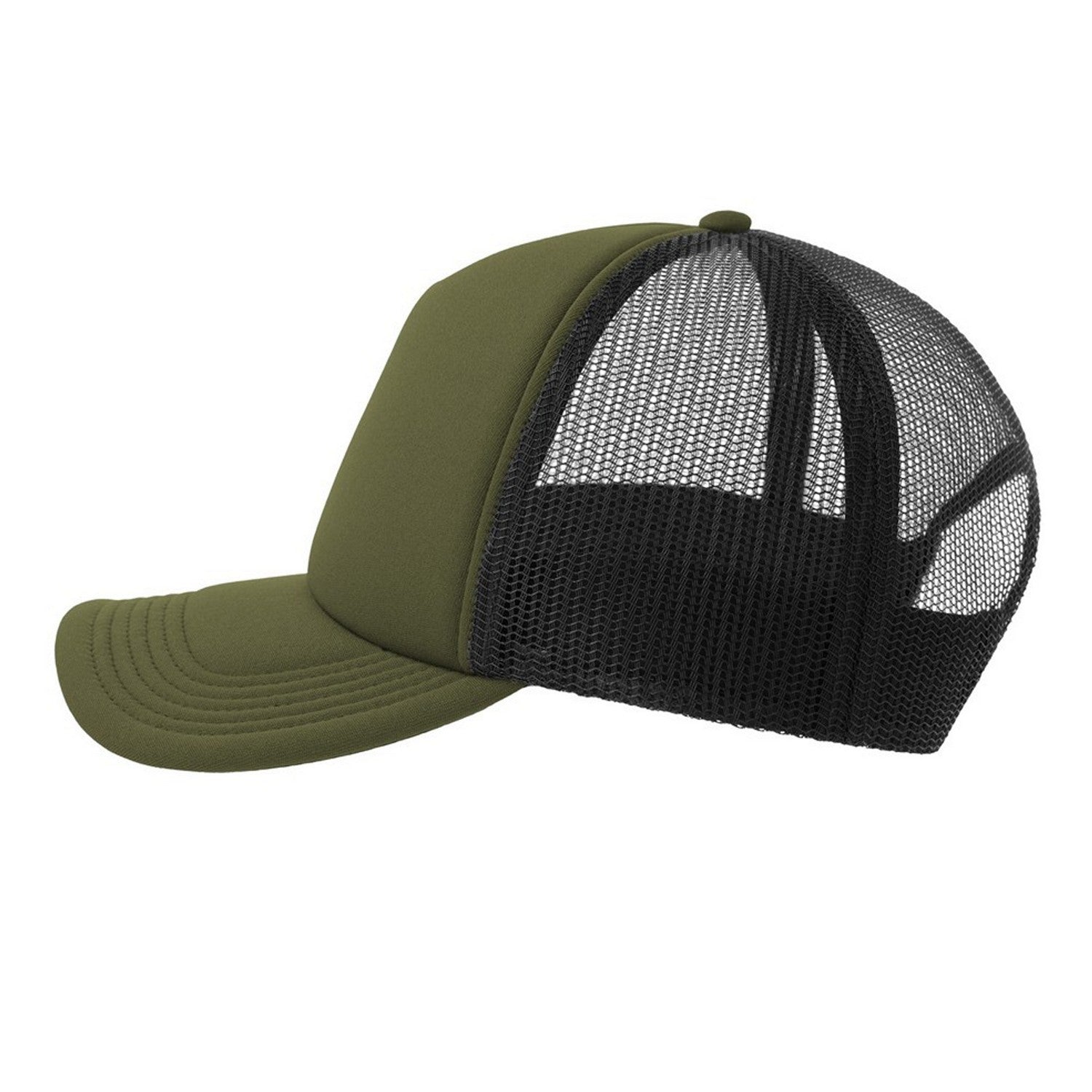 Olive-Black - Lifestyle - Atlantis Unisex Adult Rapper-S 5 Panel Recycled Mid Visor Trucker Cap