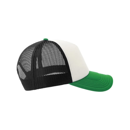 White-Black-Green - Side - Atlantis Unisex Adult Rapper-S 5 Panel Recycled Mid Visor Trucker Cap