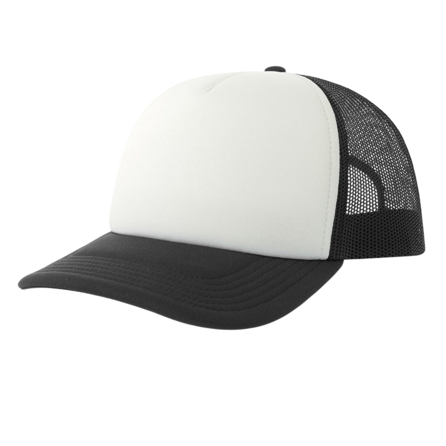 White-Black - Front - Atlantis Unisex Adult Rapper-S 5 Panel Recycled Mid Visor Trucker Cap