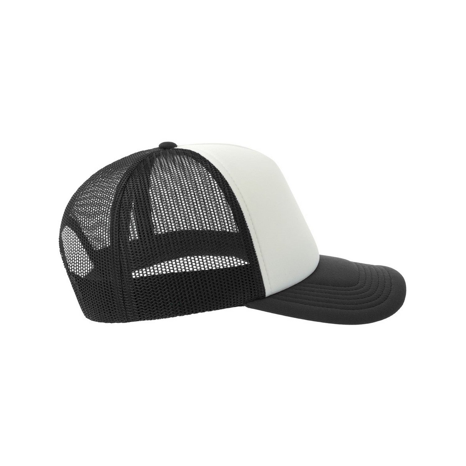 White-Black - Side - Atlantis Unisex Adult Rapper-S 5 Panel Recycled Mid Visor Trucker Cap