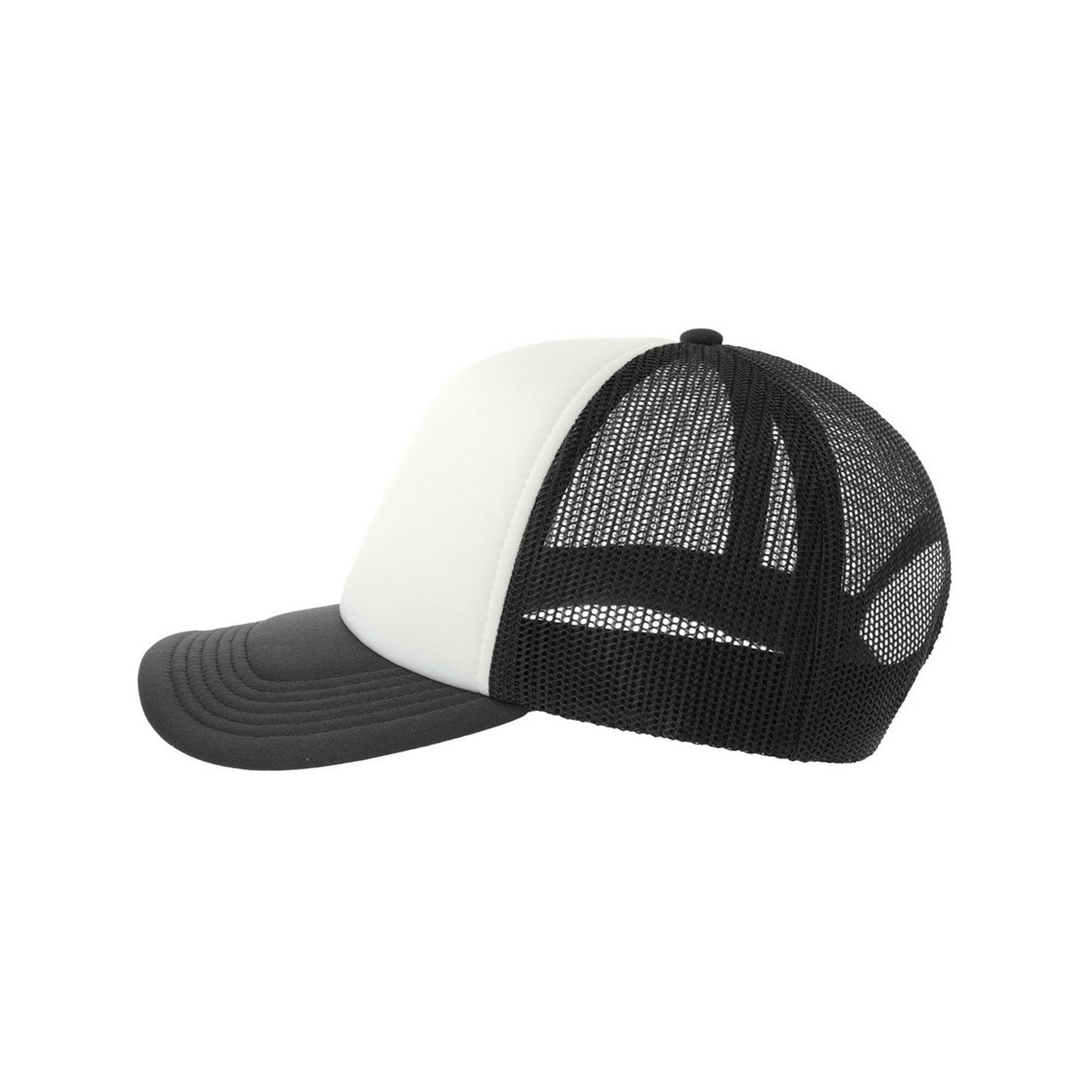 White-Black - Lifestyle - Atlantis Unisex Adult Rapper-S 5 Panel Recycled Mid Visor Trucker Cap