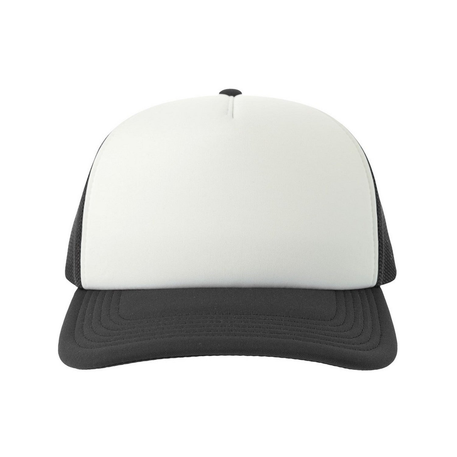 White-Black - Pack Shot - Atlantis Unisex Adult Rapper-S 5 Panel Recycled Mid Visor Trucker Cap
