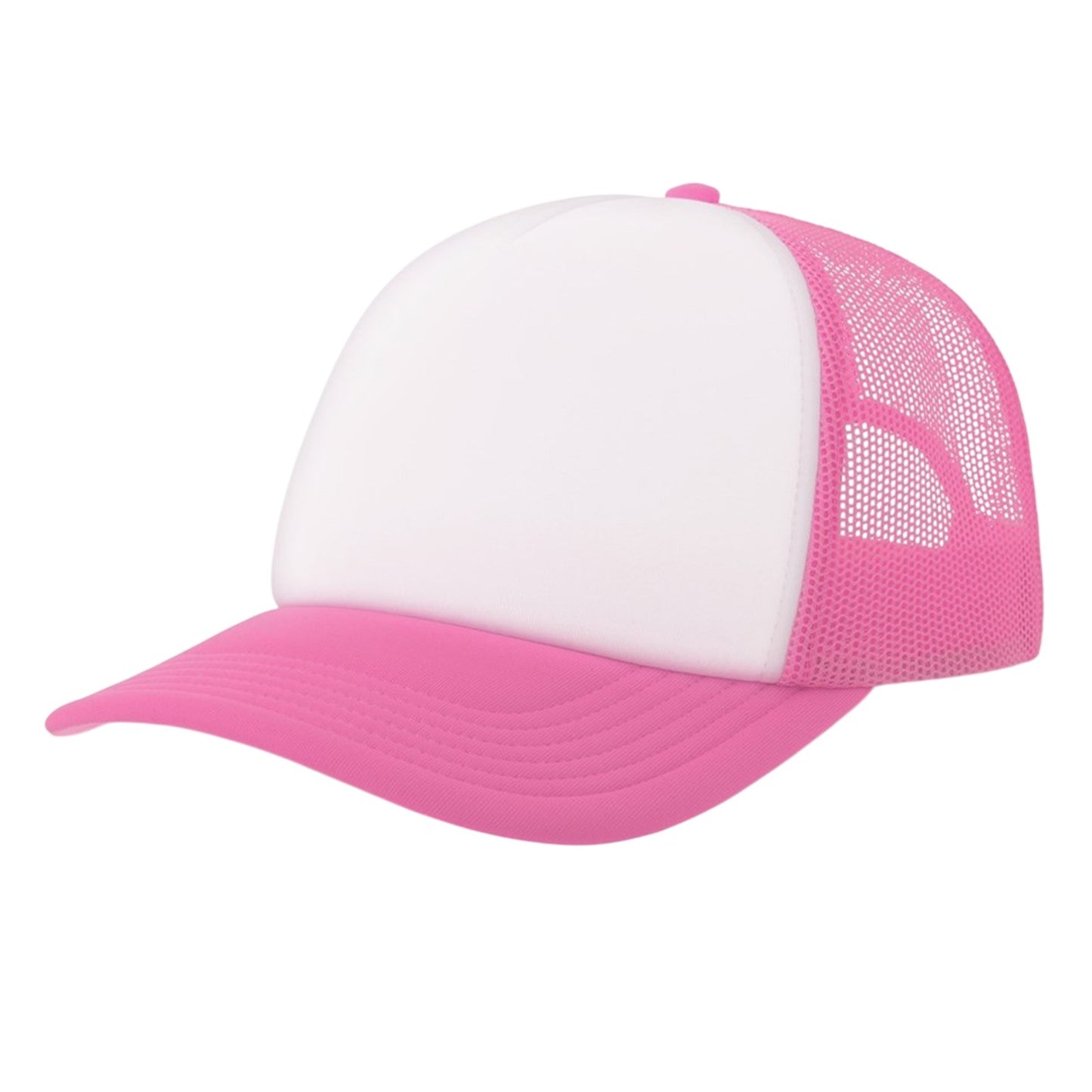 White-Fluorescent Fuchsia - Front - Atlantis Unisex Adult Rapper-S 5 Panel Recycled Mid Visor Trucker Cap