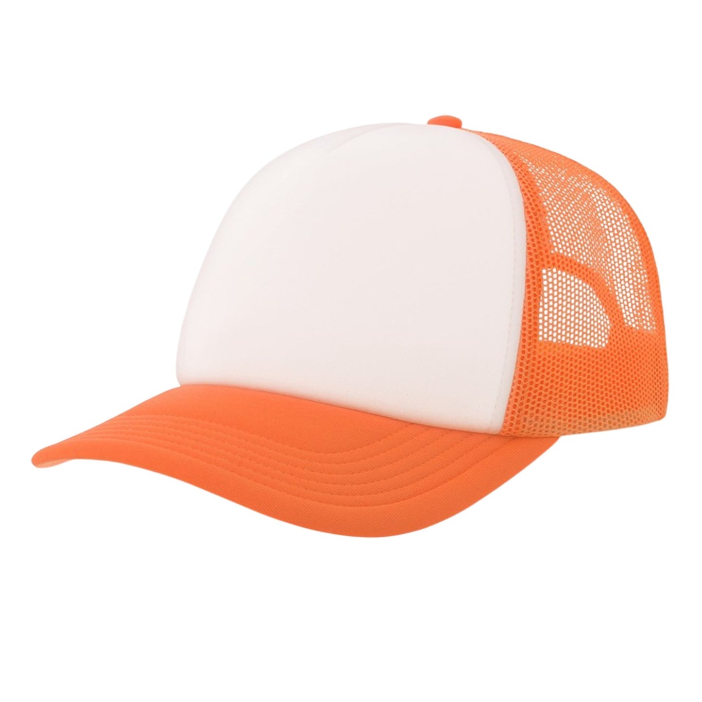 White-Fluorescent Orange - Front - Atlantis Unisex Adult Rapper-S 5 Panel Recycled Mid Visor Trucker Cap