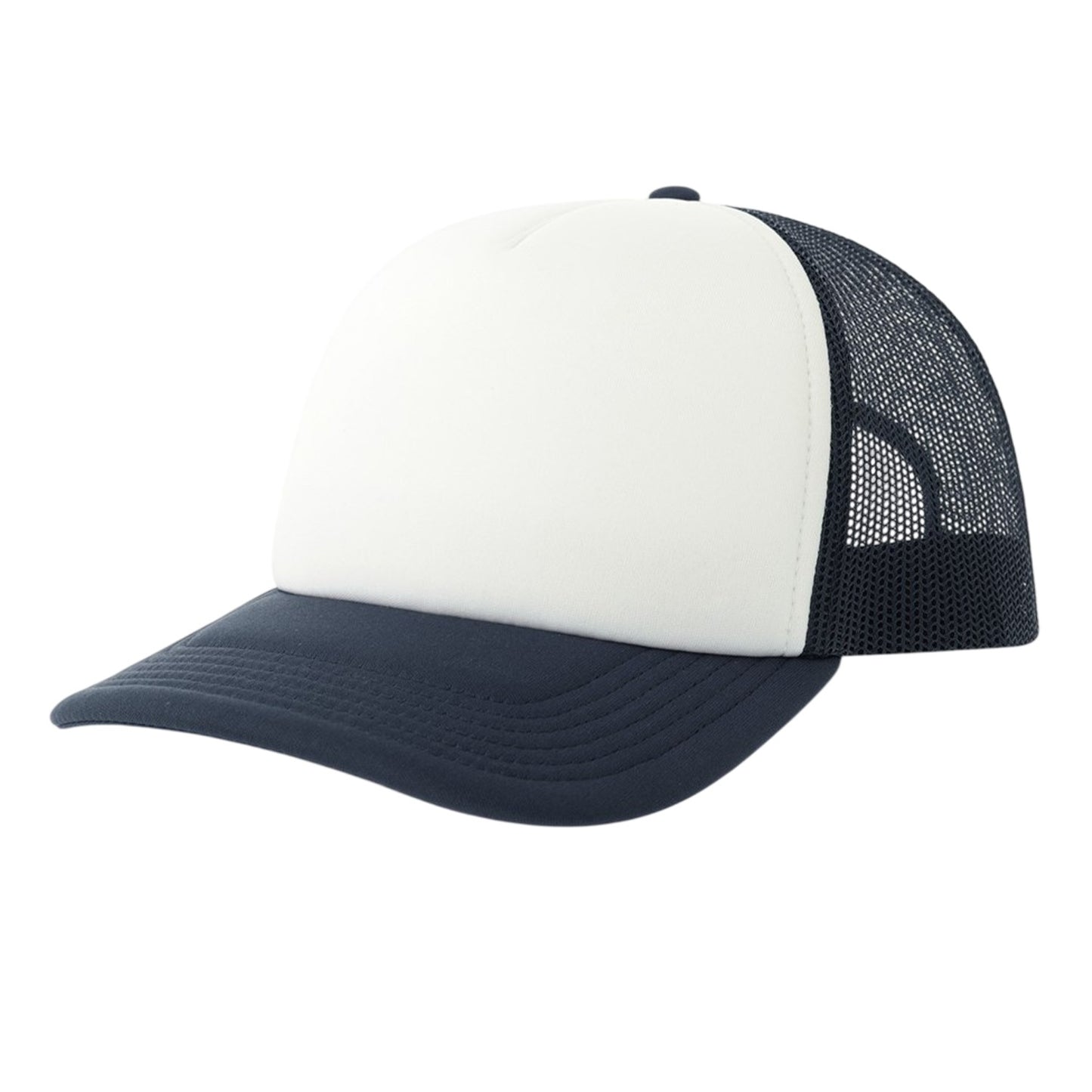 White-Navy - Front - Atlantis Unisex Adult Rapper-S 5 Panel Recycled Mid Visor Trucker Cap