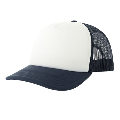 White-Navy - Front - Atlantis Unisex Adult Rapper-S 5 Panel Recycled Mid Visor Trucker Cap