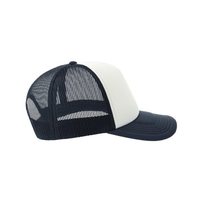 White-Navy - Side - Atlantis Unisex Adult Rapper-S 5 Panel Recycled Mid Visor Trucker Cap