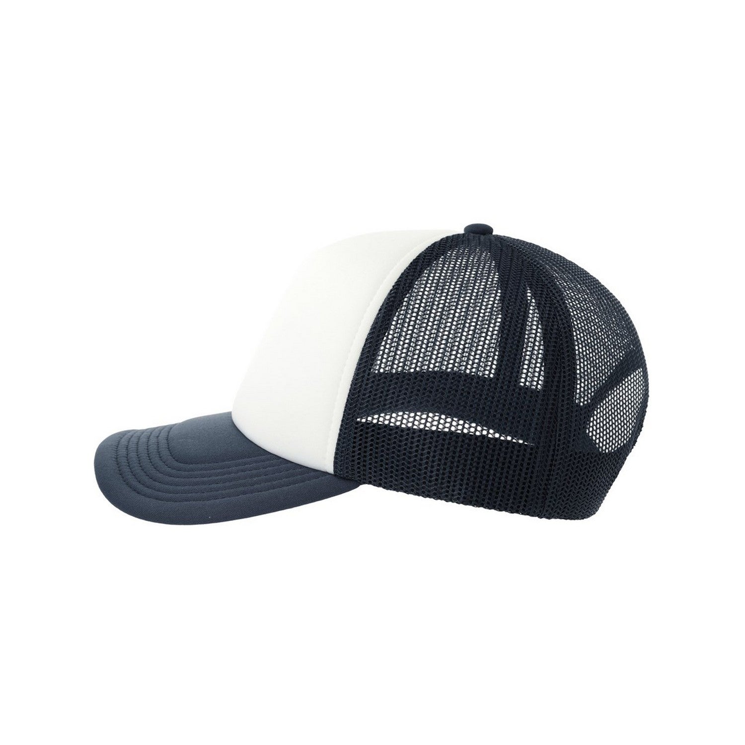 White-Navy - Lifestyle - Atlantis Unisex Adult Rapper-S 5 Panel Recycled Mid Visor Trucker Cap