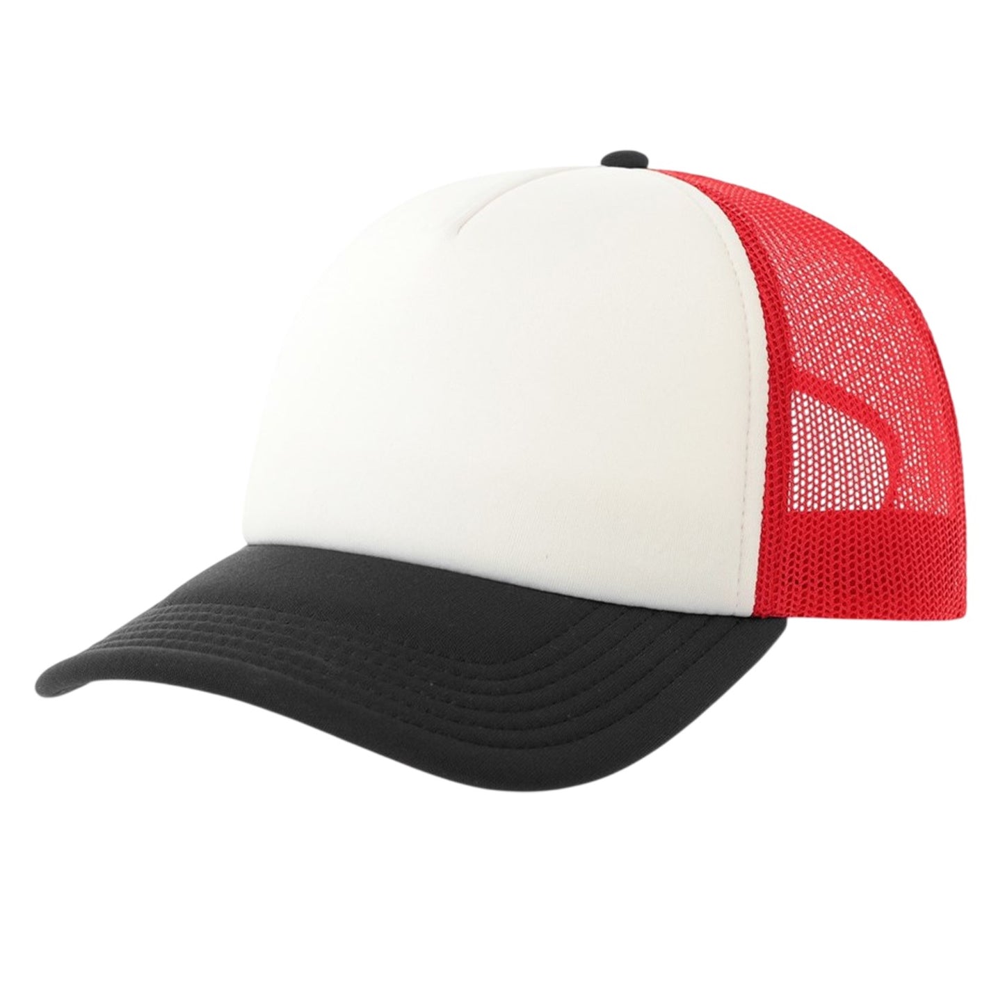 White-Red-Black - Front - Atlantis Unisex Adult Rapper-S 5 Panel Recycled Mid Visor Trucker Cap