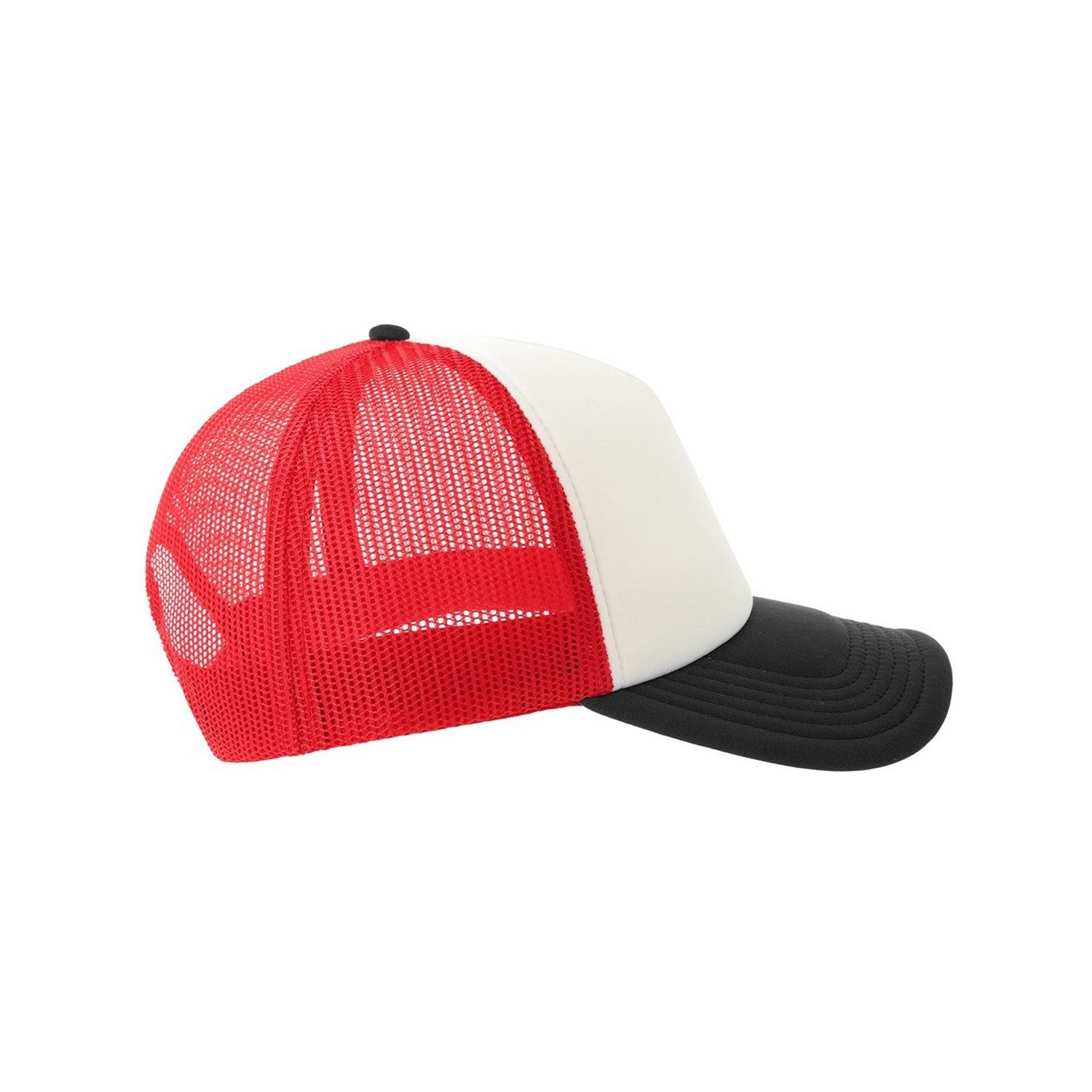 White-Red-Black - Side - Atlantis Unisex Adult Rapper-S 5 Panel Recycled Mid Visor Trucker Cap