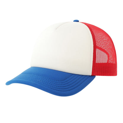 White-Red-Royal Blue - Front - Atlantis Unisex Adult Rapper-S 5 Panel Recycled Mid Visor Trucker Cap