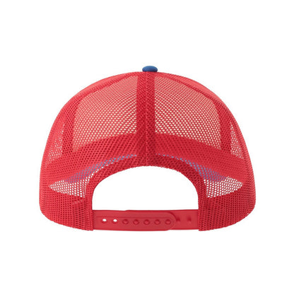 White-Red-Royal Blue - Back - Atlantis Unisex Adult Rapper-S 5 Panel Recycled Mid Visor Trucker Cap