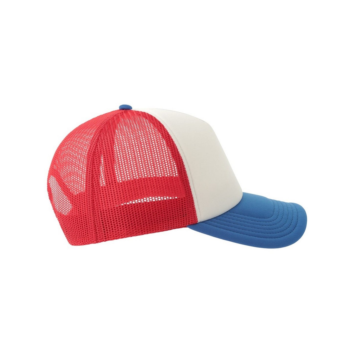 White-Red-Royal Blue - Side - Atlantis Unisex Adult Rapper-S 5 Panel Recycled Mid Visor Trucker Cap