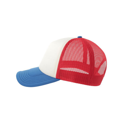 White-Red-Royal Blue - Lifestyle - Atlantis Unisex Adult Rapper-S 5 Panel Recycled Mid Visor Trucker Cap