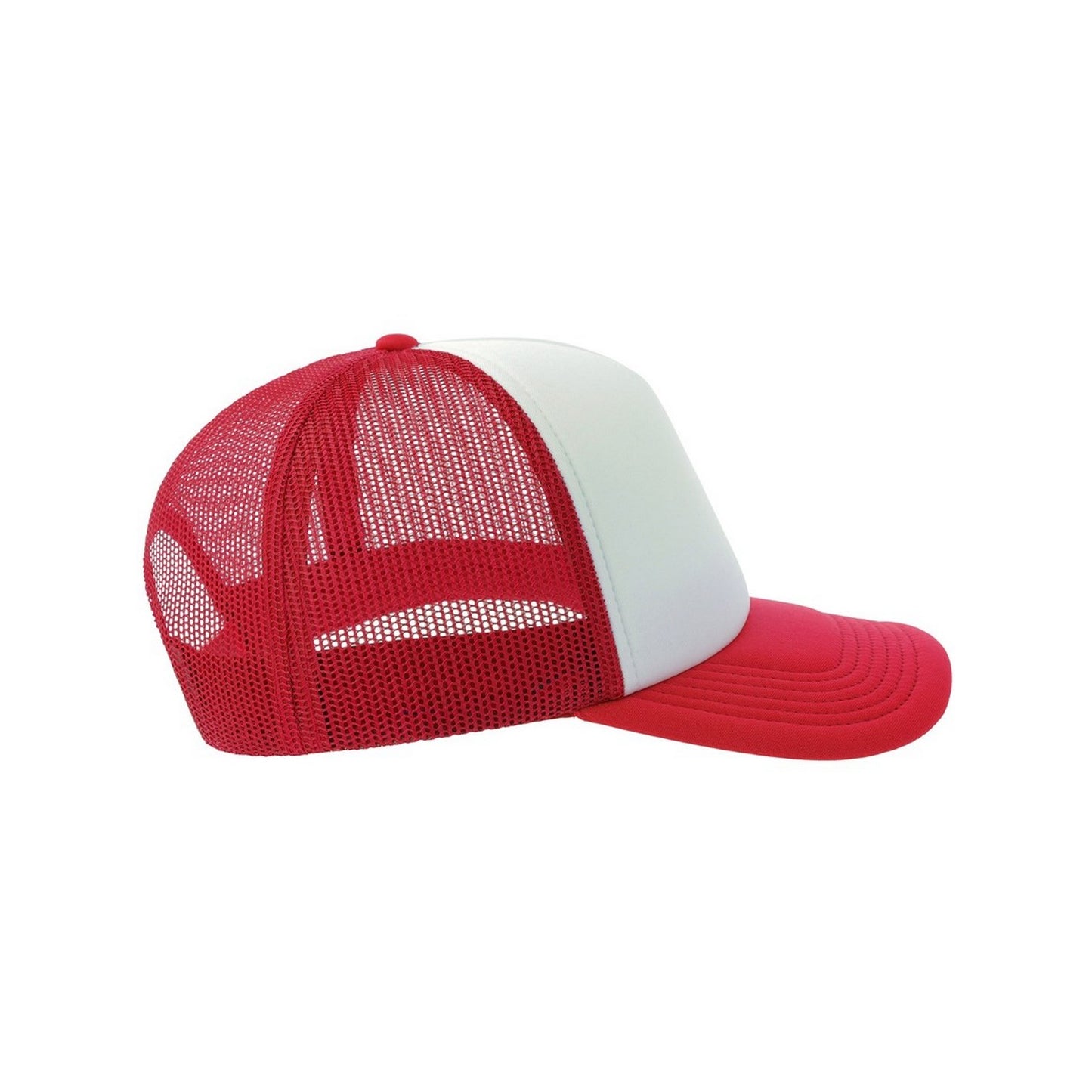 White-Red - Side - Atlantis Unisex Adult Rapper-S 5 Panel Recycled Mid Visor Trucker Cap