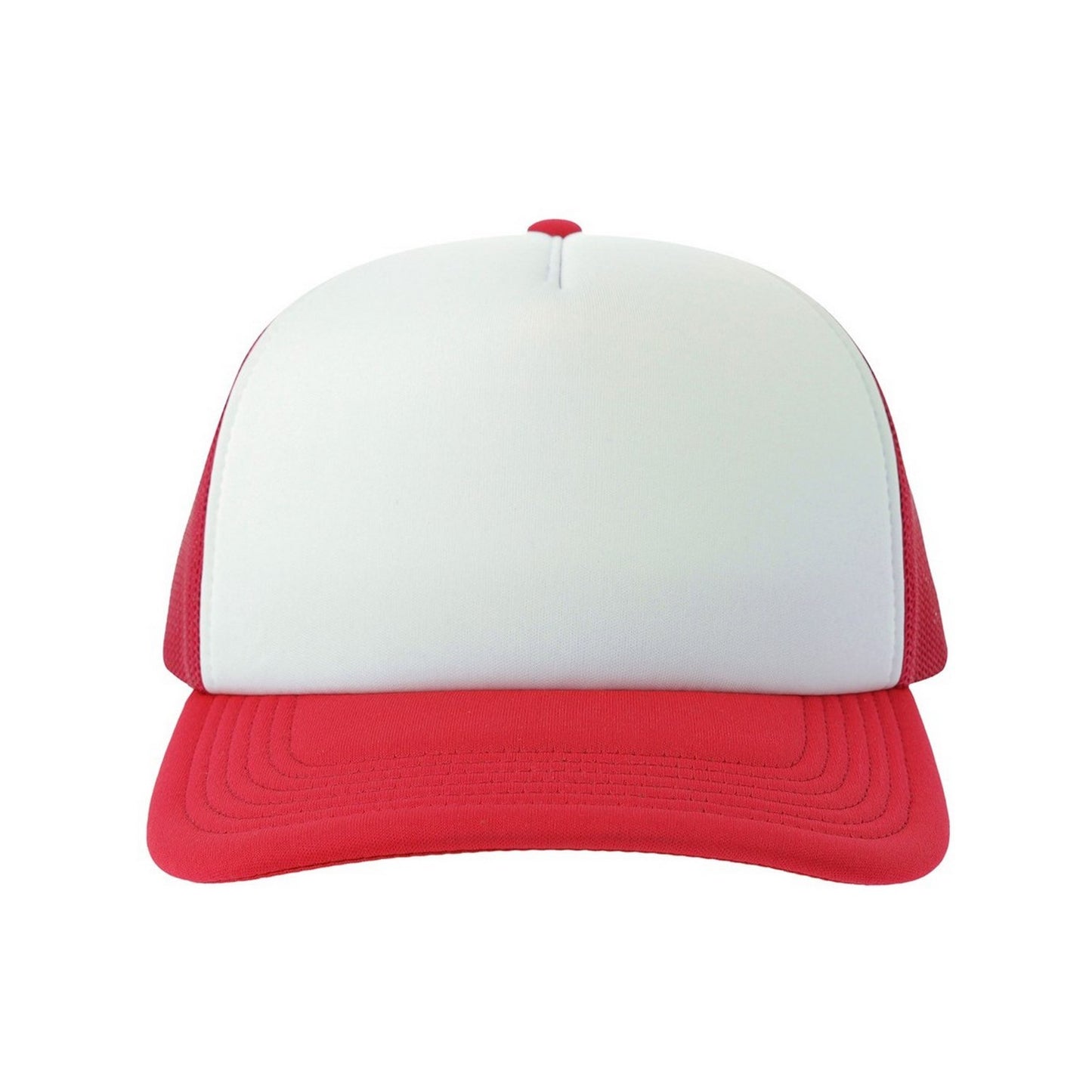 White-Red - Pack Shot - Atlantis Unisex Adult Rapper-S 5 Panel Recycled Mid Visor Trucker Cap