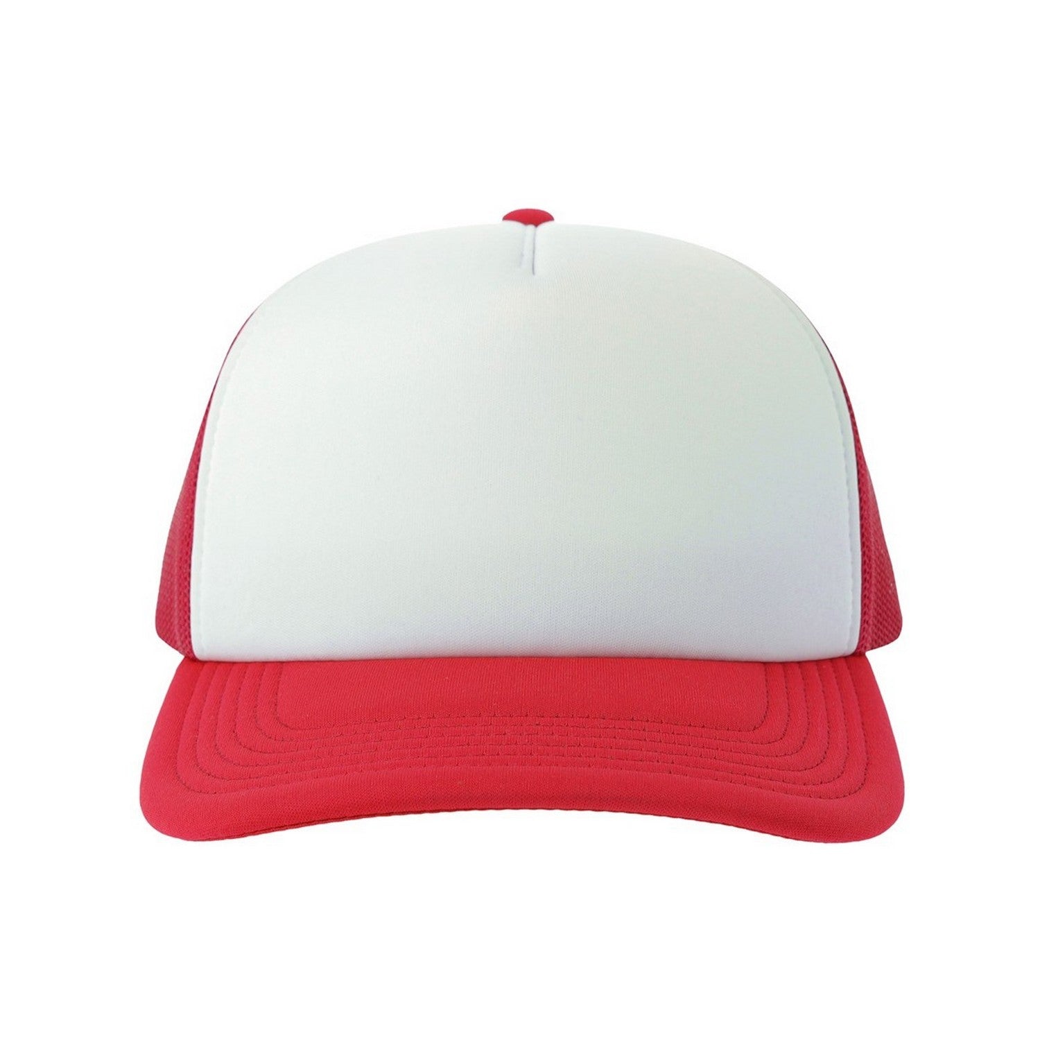 White-Red - Pack Shot - Atlantis Unisex Adult Rapper-S 5 Panel Recycled Mid Visor Trucker Cap