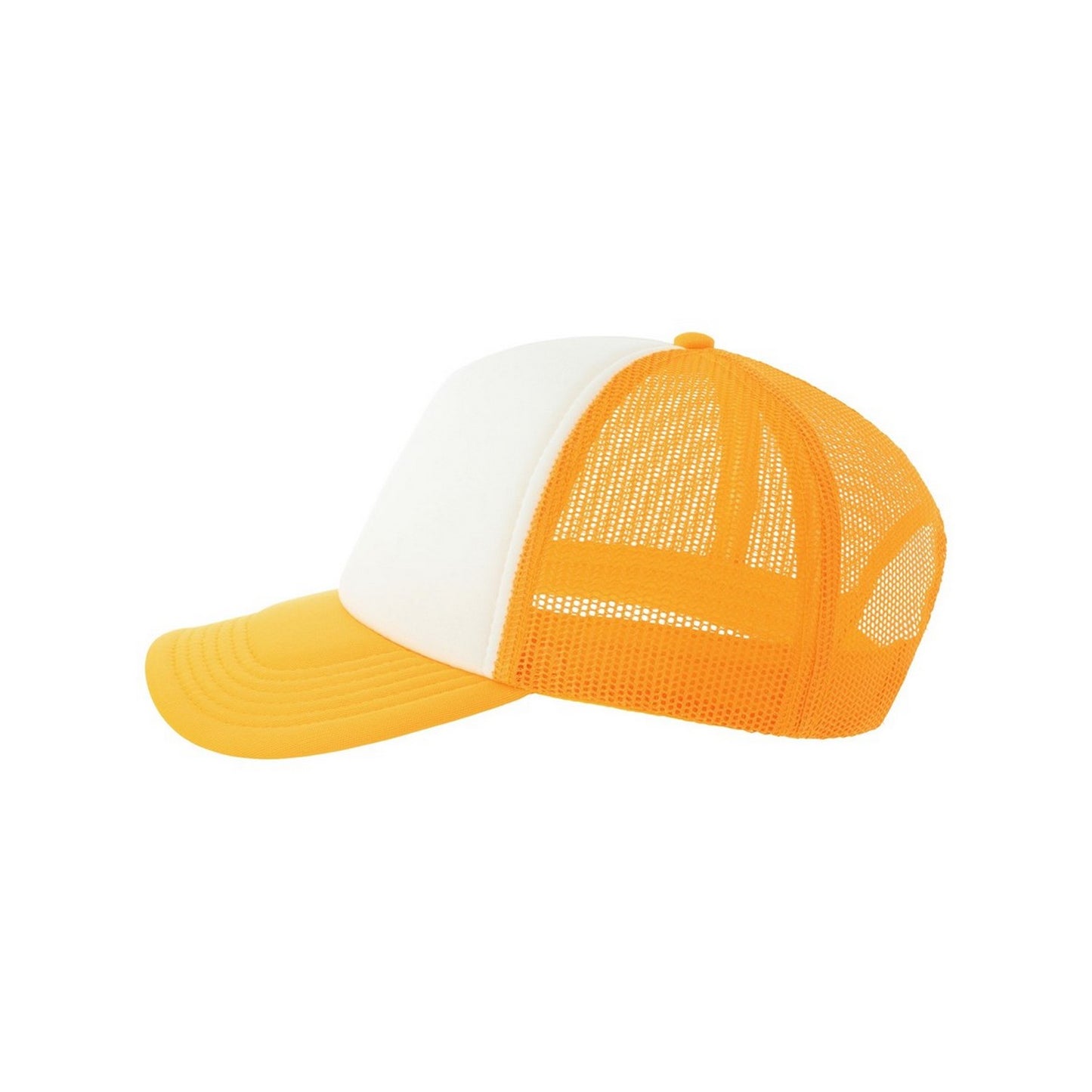 White-Yellow - Lifestyle - Atlantis Unisex Adult Rapper-S 5 Panel Recycled Mid Visor Trucker Cap