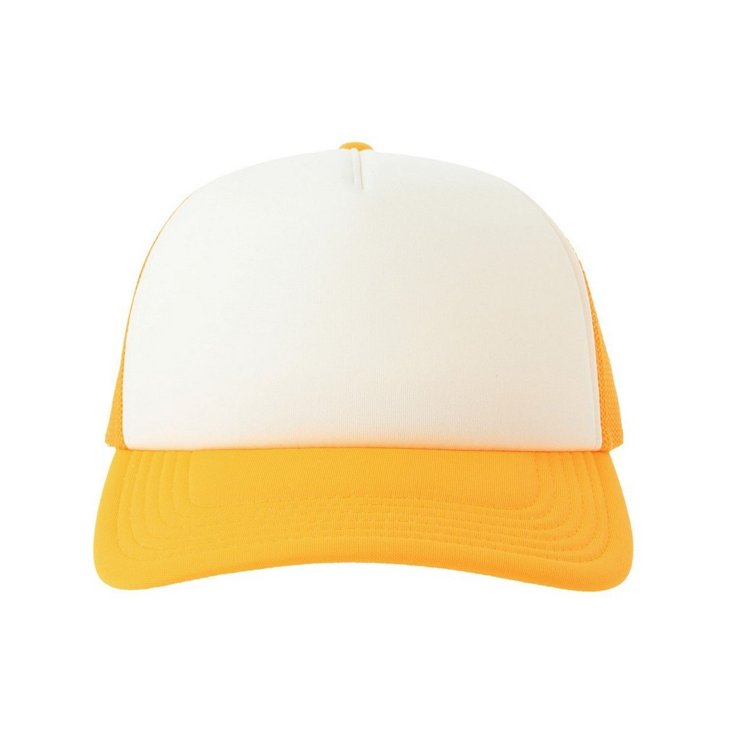 White-Yellow - Pack Shot - Atlantis Unisex Adult Rapper-S 5 Panel Recycled Mid Visor Trucker Cap