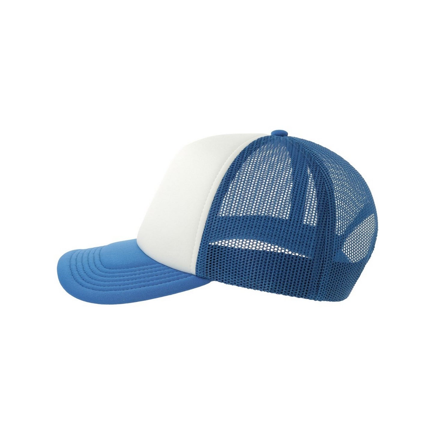 White-Royal Blue - Lifestyle - Atlantis Unisex Adult Rapper-S 5 Panel Recycled Mid Visor Trucker Cap