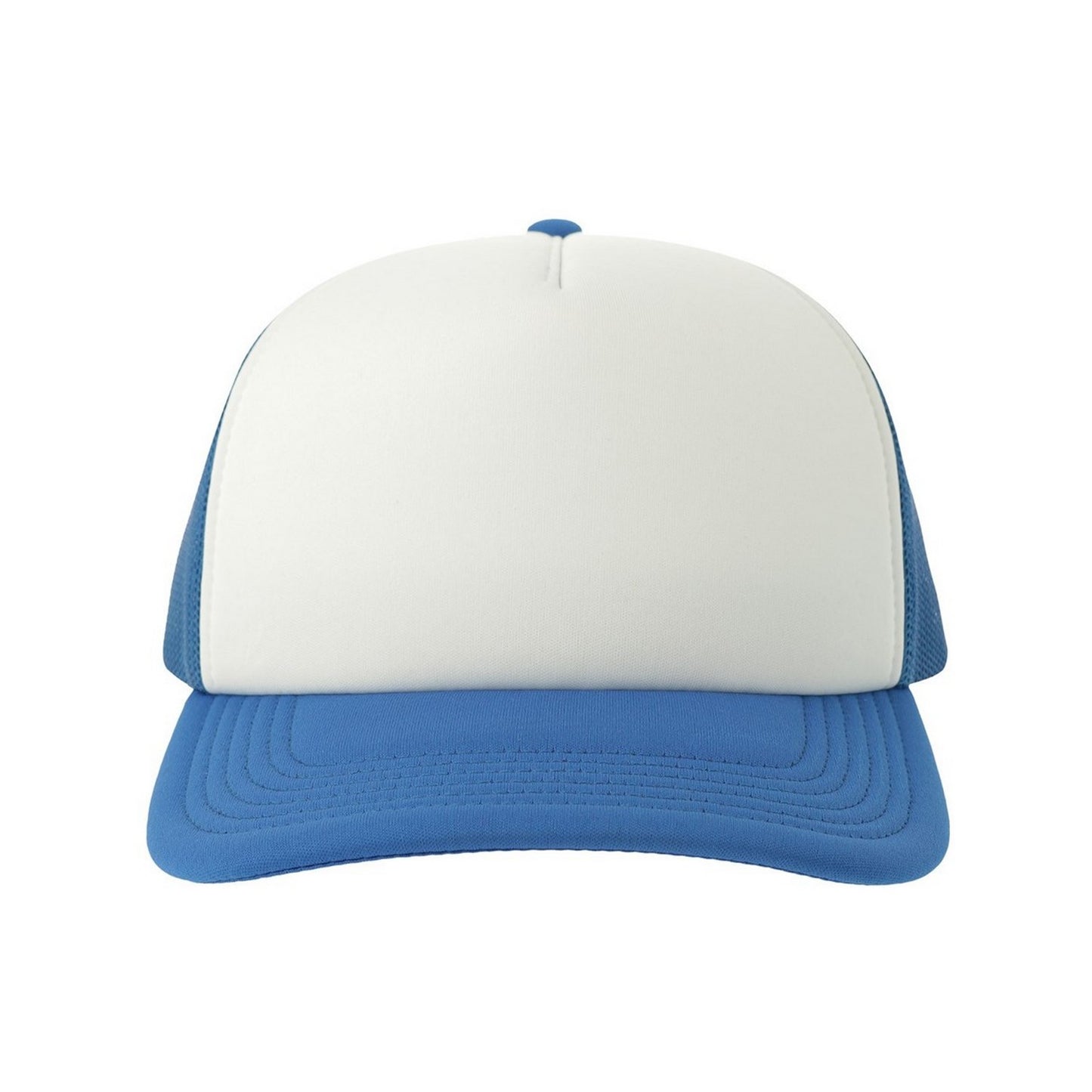 White-Royal Blue - Pack Shot - Atlantis Unisex Adult Rapper-S 5 Panel Recycled Mid Visor Trucker Cap