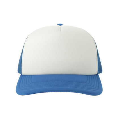 White-Royal Blue - Pack Shot - Atlantis Unisex Adult Rapper-S 5 Panel Recycled Mid Visor Trucker Cap