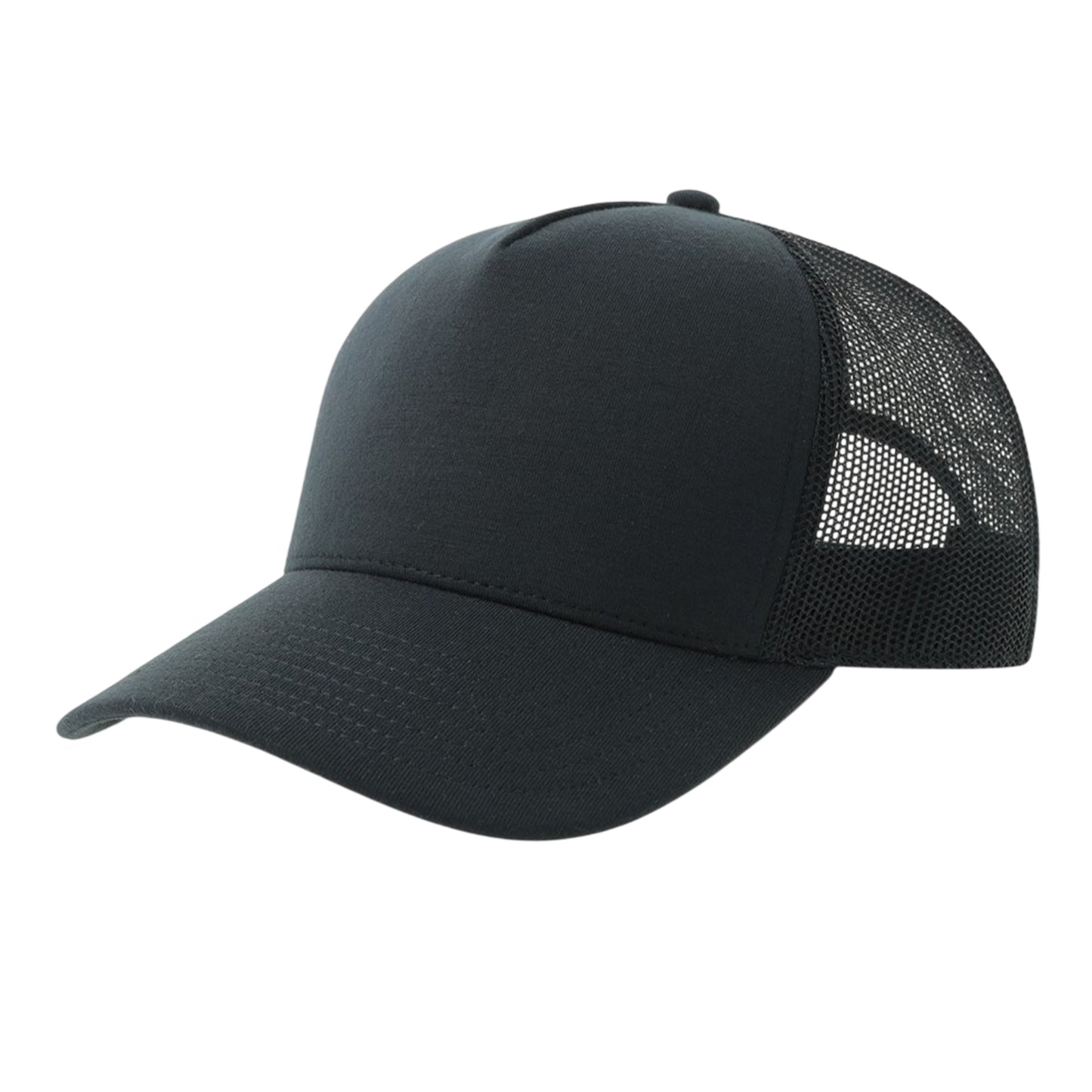 Navy - Front - Atlantis Headwear Unisex Adult Rapper Jersey-S 5 Panel Recycled Structured Trucker Cap